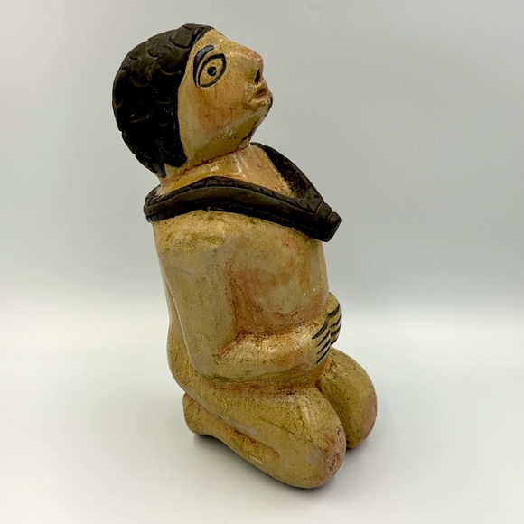 Vintage Hand-carved Wooden Figure 10" Polychrome Naturalistic Tribal Nude Statue - Picture 2 of 8